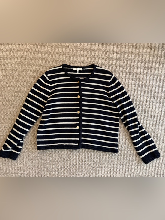 Frame Denim Sweaters - Frame Denim black & White Striped Button-Front Cardigan